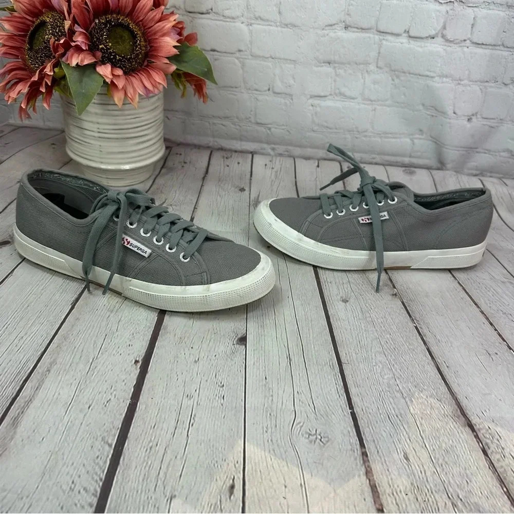 superga grey lace up 2750 cotu classic sneakers grey dark sage sz EU 41.5 W 10